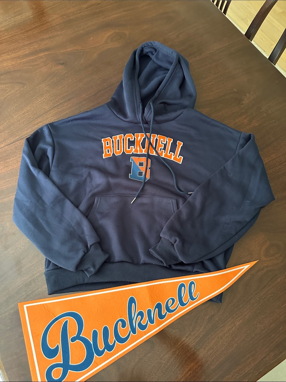 Youth MEDIUM Bucknell Navy & Orange Hoodie with Logo